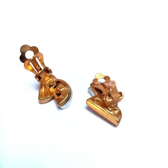 Vintage Modern Design Earrings, 1970s retro Clip On ,  Tow Tone Gold plated, - Picture 9 of 9
